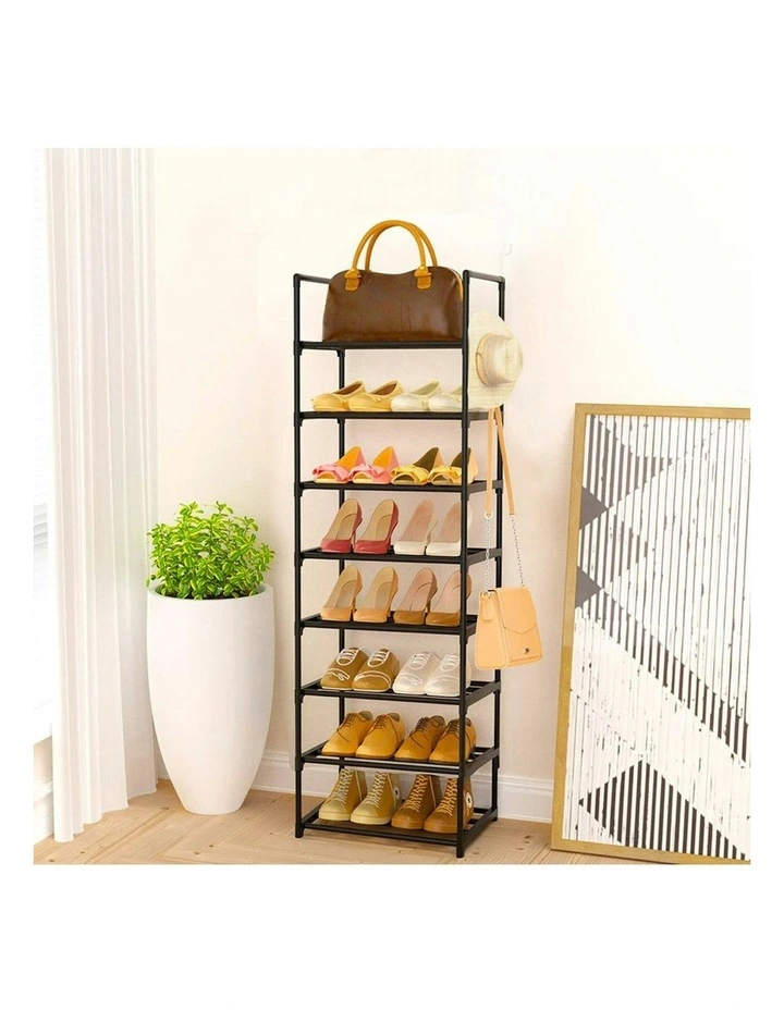 8 Tier Shoe Storage Rack Organizer with Handle in Black image 5