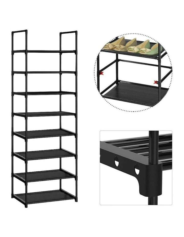 8 Tier Shoe Storage Rack Organizer with Handle in Black image 7