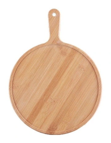 Blonde Round Premium Wooden Serving Tray with Handle 11inch in Brown