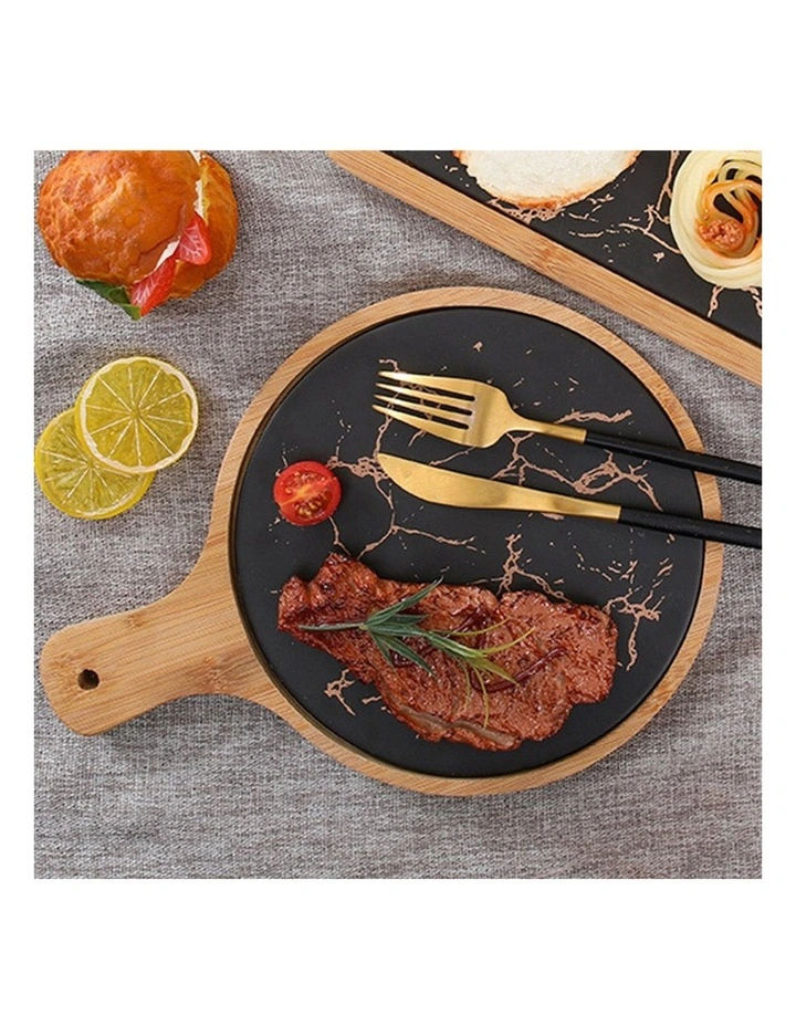 SOGA Circle Wooden Serving Tray 30cm In Black MYER