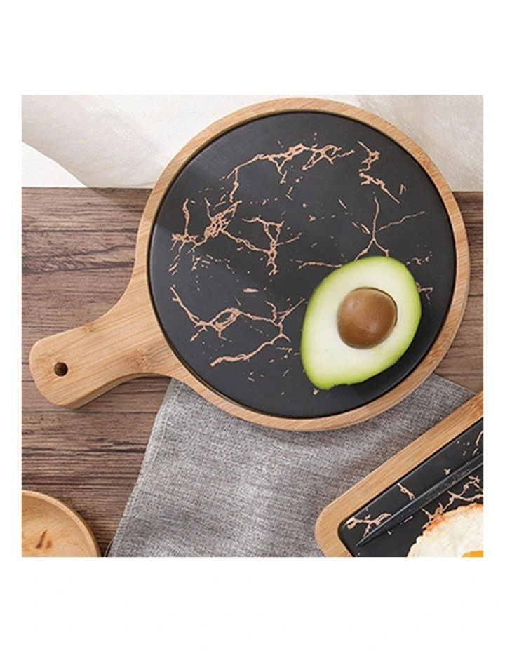 SOGA Circle Wooden Serving Tray 30cm In Black MYER