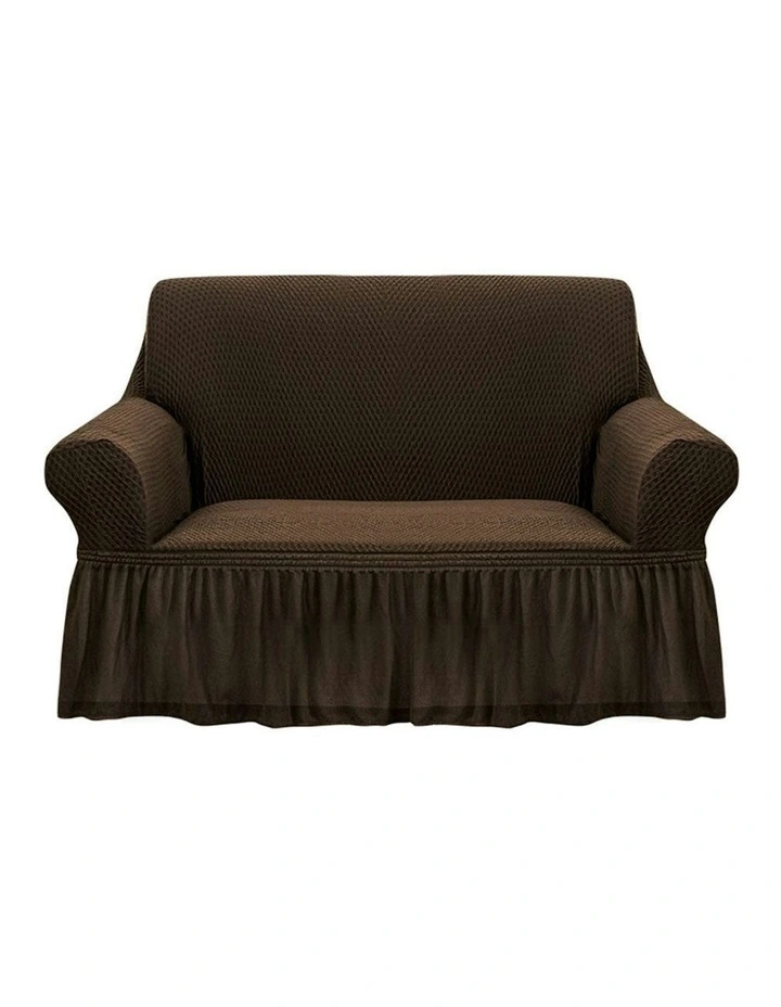 2-Seater Sofa Cover with Ruffled Skirt Couch Protector in Coffee image 1