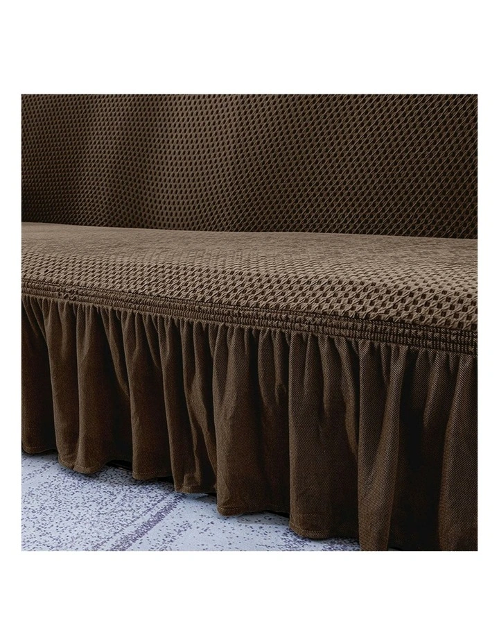 2-Seater Sofa Cover with Ruffled Skirt Couch Protector in Coffee image 7