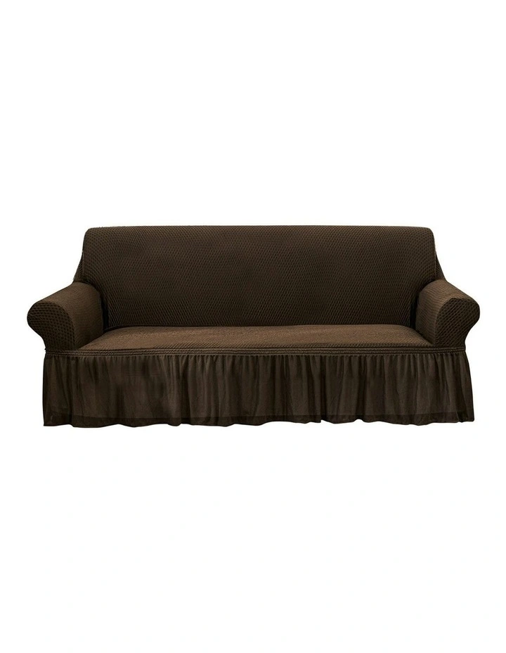 3-Seater Sofa Cover with Ruffled Skirt Couch Protector in Coffee image 1