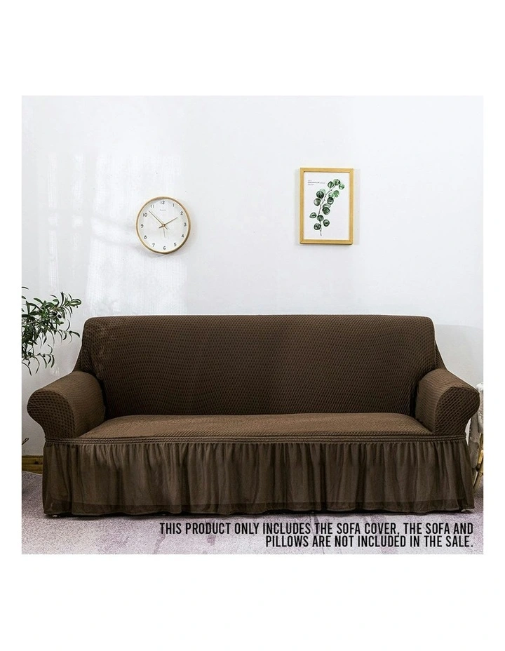 3-Seater Sofa Cover with Ruffled Skirt Couch Protector in Coffee image 4