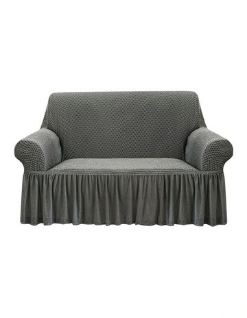 2-Seater Sofa Cover with Ruffled Skirt Couch Protector in Grey