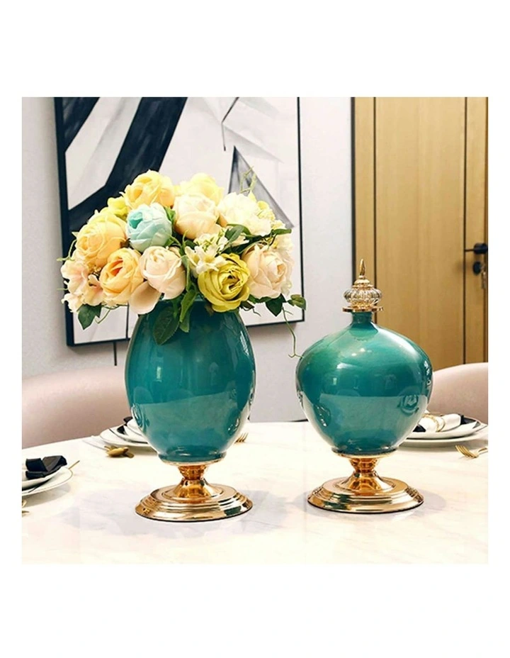 Ceramic Oval Flower Vase with Metal Base 38cm in Yellow image 5