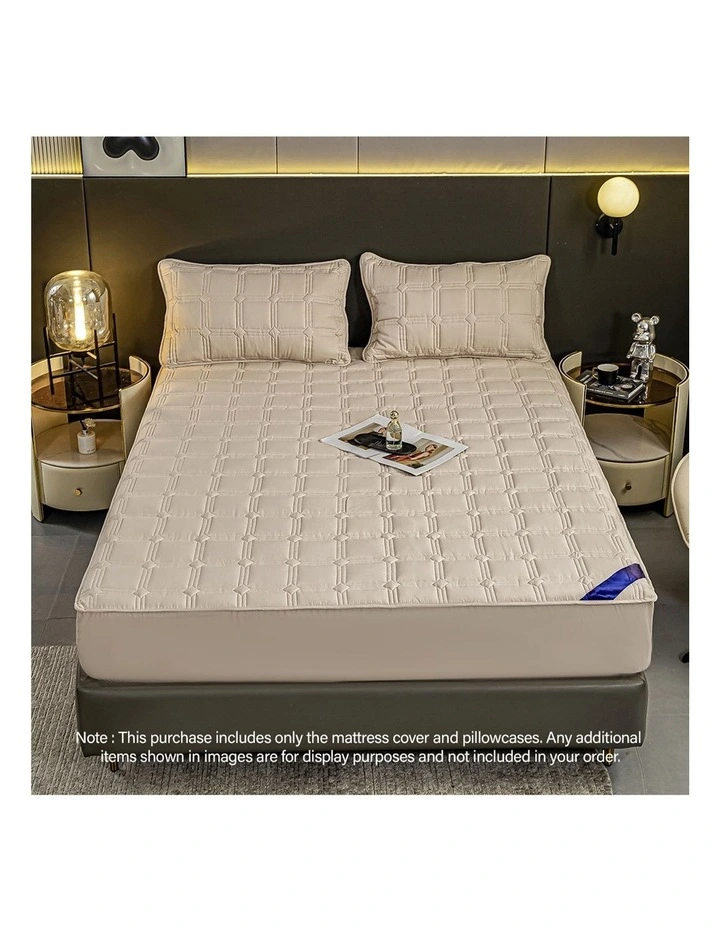 Soga Wide Mattress Cover Bed Spread Sheet Protector With Pillow Covers 2x 183cm In Beige MYER
