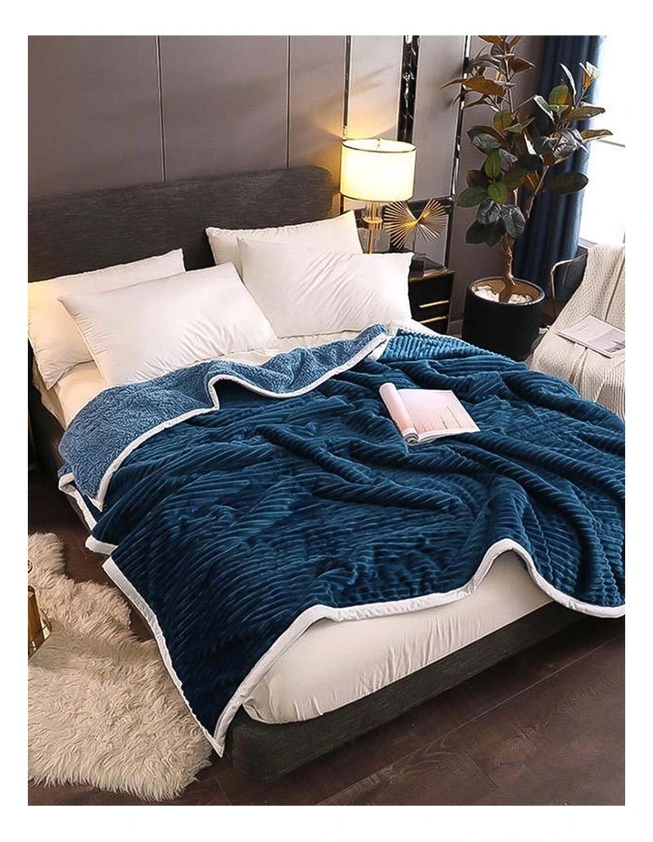 Double Sided Thick Flannel Throw Blanket x2 in Blue image 2