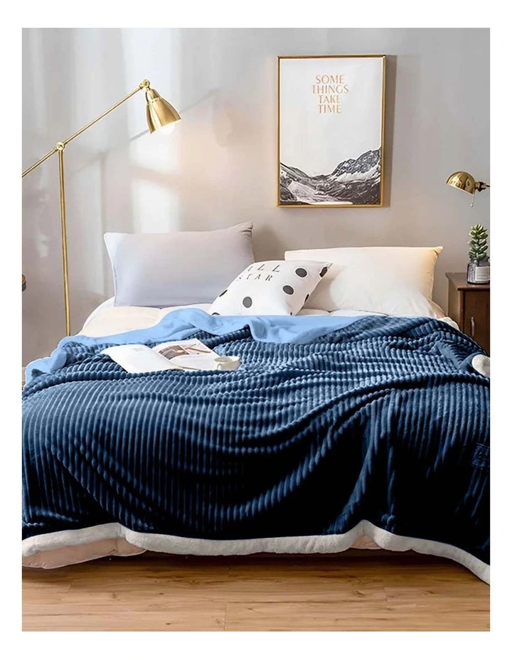 Double Sided Thick Flannel Throw Blanket x2 in Blue image 4