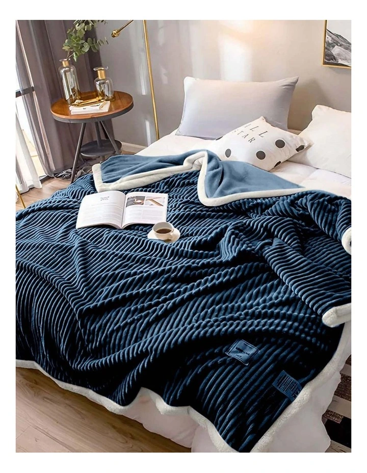 Double Sided Thick Flannel Throw Blanket x2 in Blue image 5