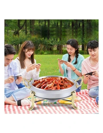 Stainless Steel Gold Accents Round Buffet Chafing Dish Cater Food Warmer Chafer in Silver