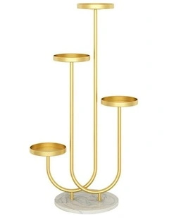 U Shaped Plant Stand Round Flower Pot Tray Living Room Balcony Display Metal Decorative Shelf in Gold