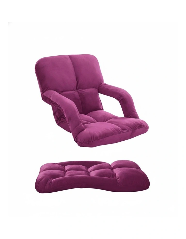 Foldable Lounge Cushion Adjustable Sofa Floor Lazy Recliner Chair with Armrest in Magenta image 2