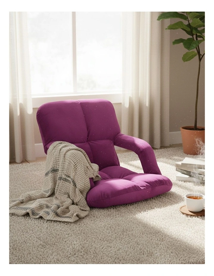 Foldable Lounge Cushion Adjustable Sofa Floor Lazy Recliner Chair with Armrest in Magenta image 3