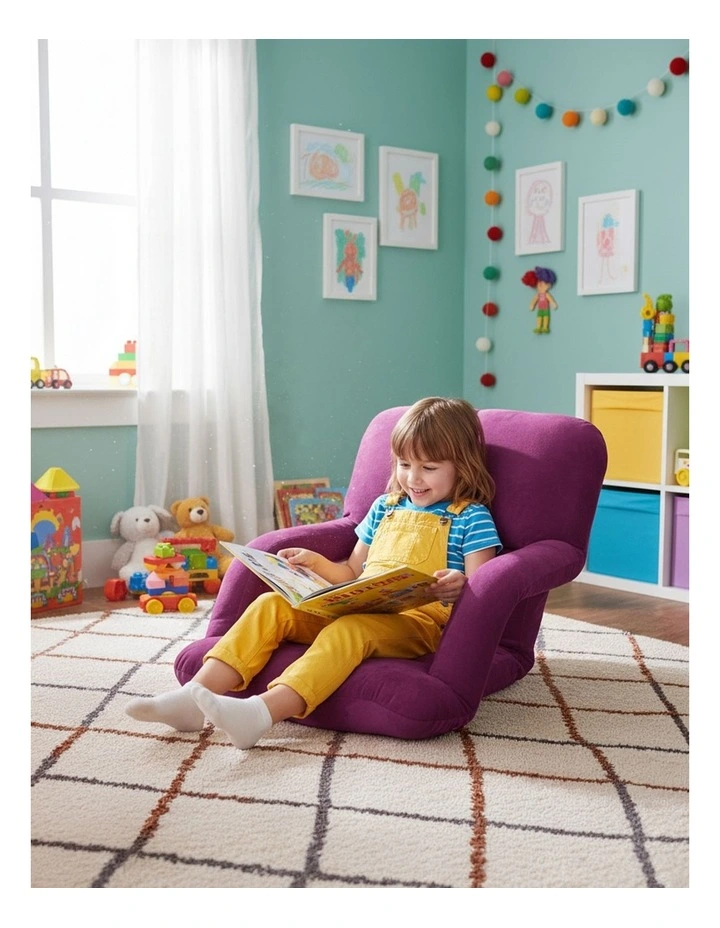 Foldable Lounge Cushion Adjustable Sofa Floor Lazy Recliner Chair with Armrest in Magenta image 4