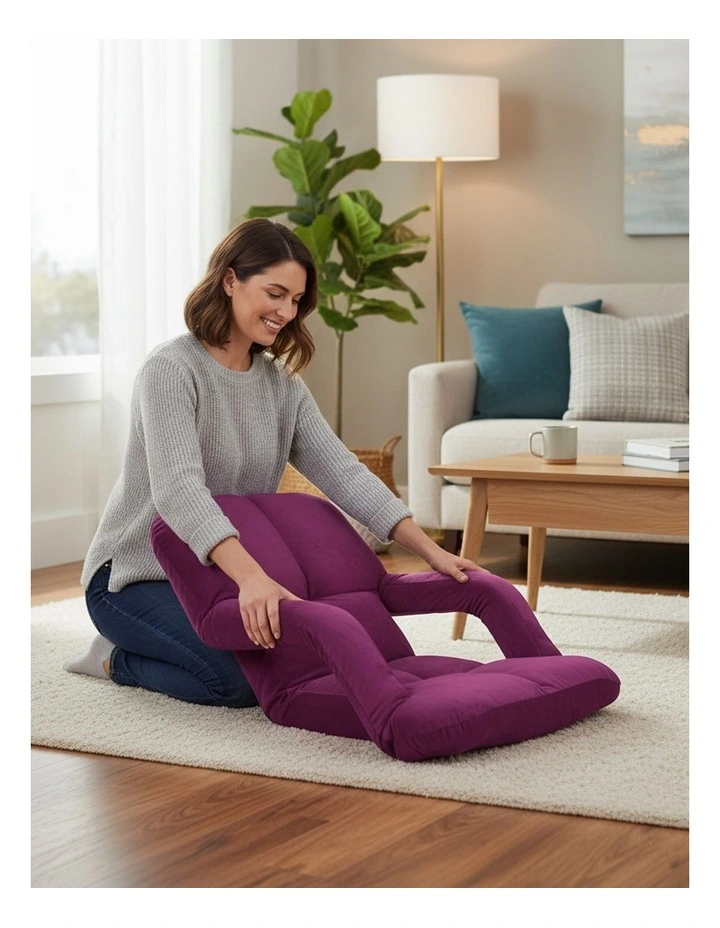Foldable Lounge Cushion Adjustable Sofa Floor Lazy Recliner Chair with Armrest in Magenta image 6