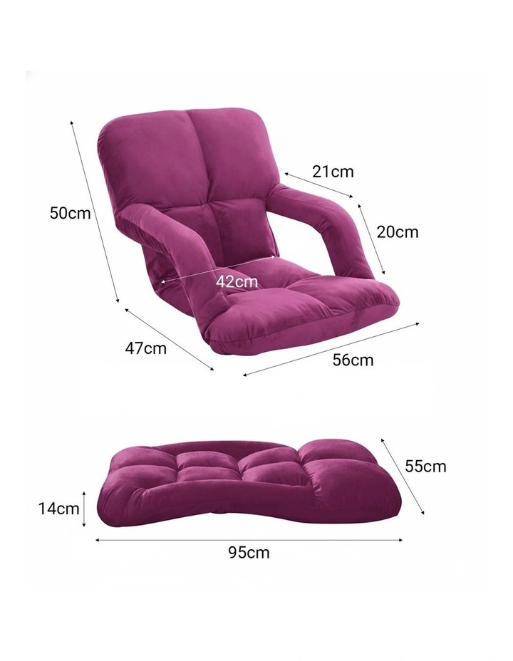 Foldable Lounge Cushion Adjustable Sofa Floor Lazy Recliner Chair with Armrest in Magenta image 7