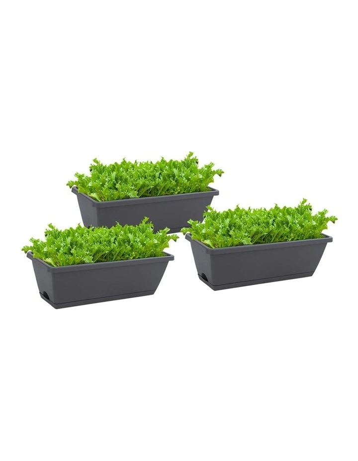 Rectangular Planter Plastic Box with Holder 49.5cm Set of 3 in Black image 1