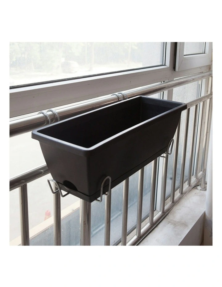 Rectangular Planter Plastic Box with Holder 49.5cm Set of 3 in Black image 2