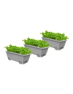 Rectangular Planter Plastic Box with Holder 49.5cm Set of 3 in Grey