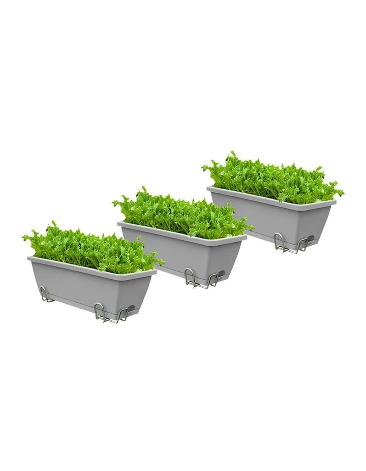 SOGA Grey Rectangular Planter Plastic Box With Holder Set Of 3 image 1