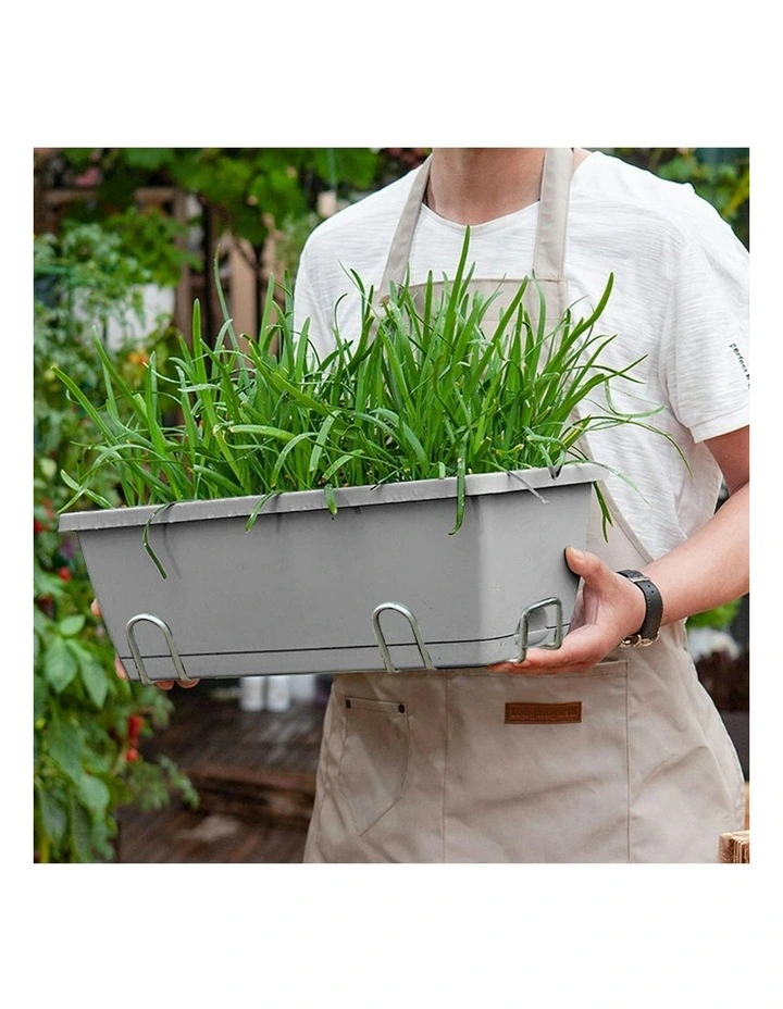 SOGA Grey Rectangular Planter Plastic Box With Holder Set Of 3 image 5