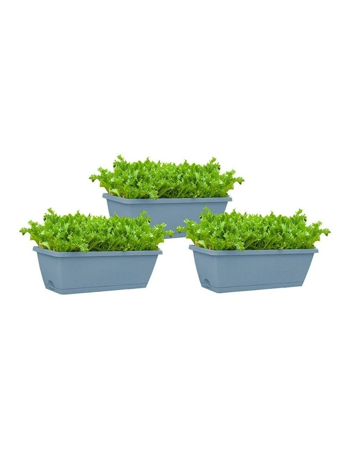 SOGA Blue Rectangular Planter Plastic Box With Holder Set Of 3 image 1