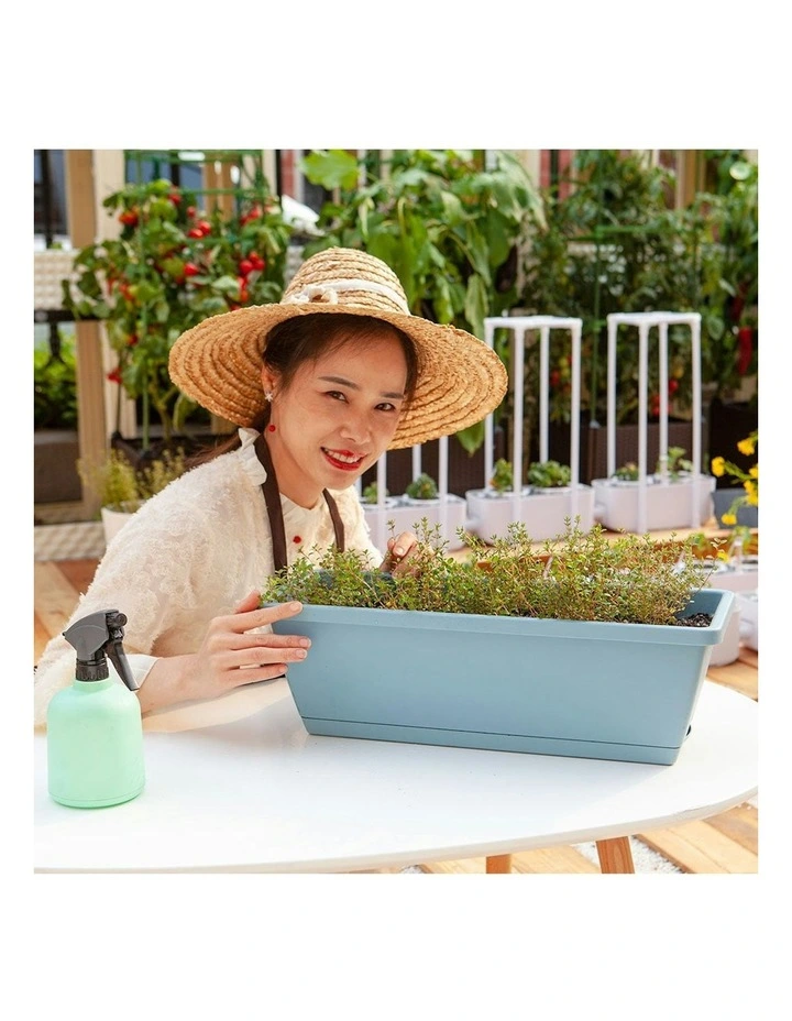 SOGA Blue Rectangular Planter Plastic Box With Holder Set Of 3 image 2