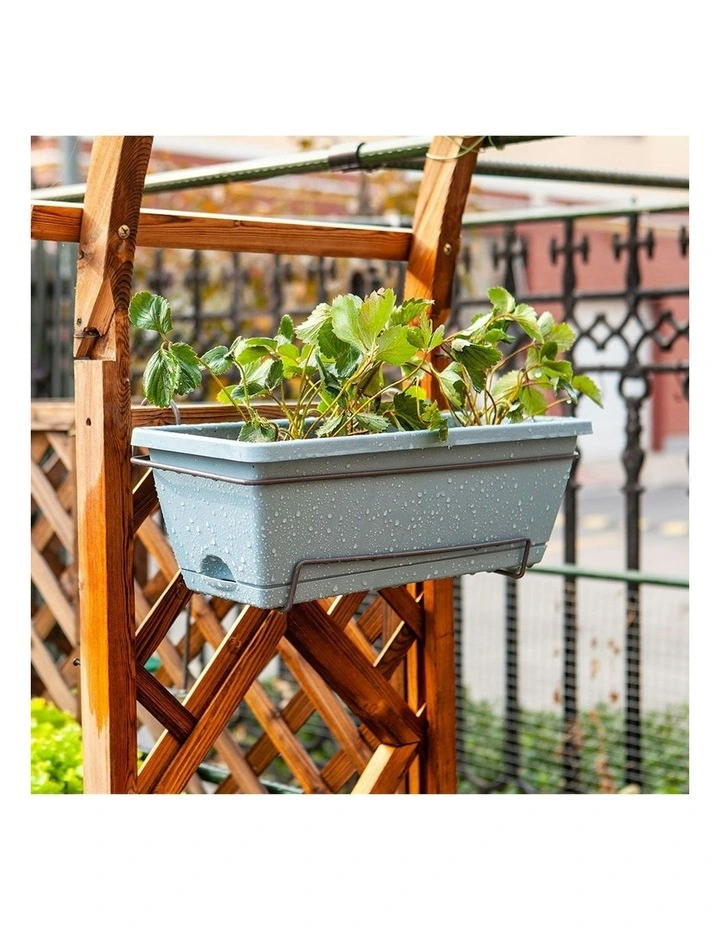 SOGA Blue Rectangular Planter Plastic Box With Holder Set Of 3 image 6