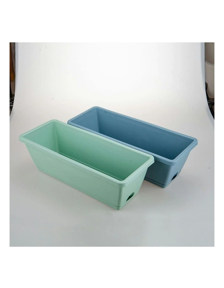 SOGA Blue Rectangular Planter Plastic Box With Holder Set Of 3 image 7