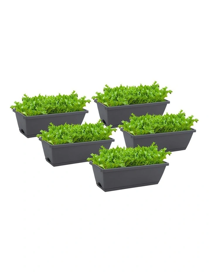 Rectangular Planter Plastic Box with Holder 49.5cm Set of 5 in Black image 1