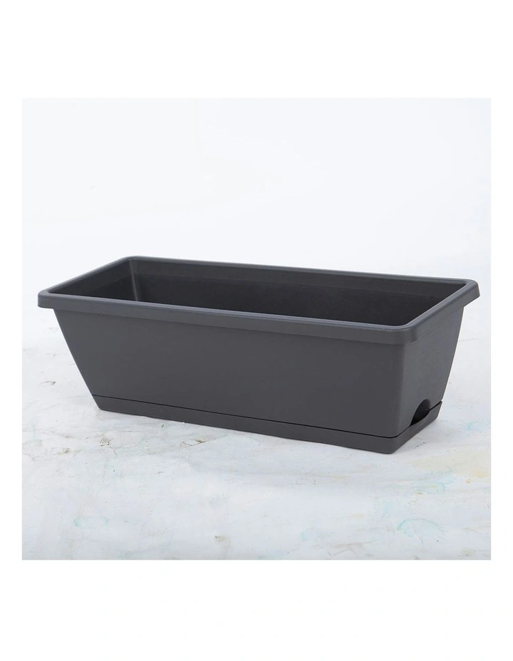 Rectangular Planter Plastic Box with Holder 49.5cm Set of 5 in Black image 3