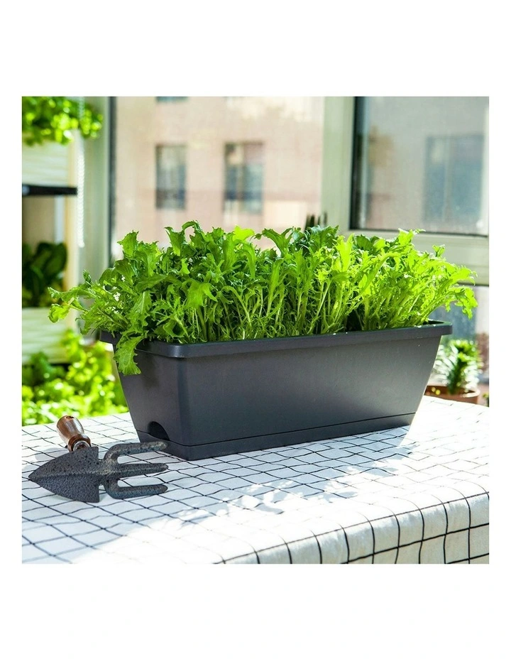 Rectangular Planter Plastic Box with Holder 49.5cm Set of 5 in Black image 5