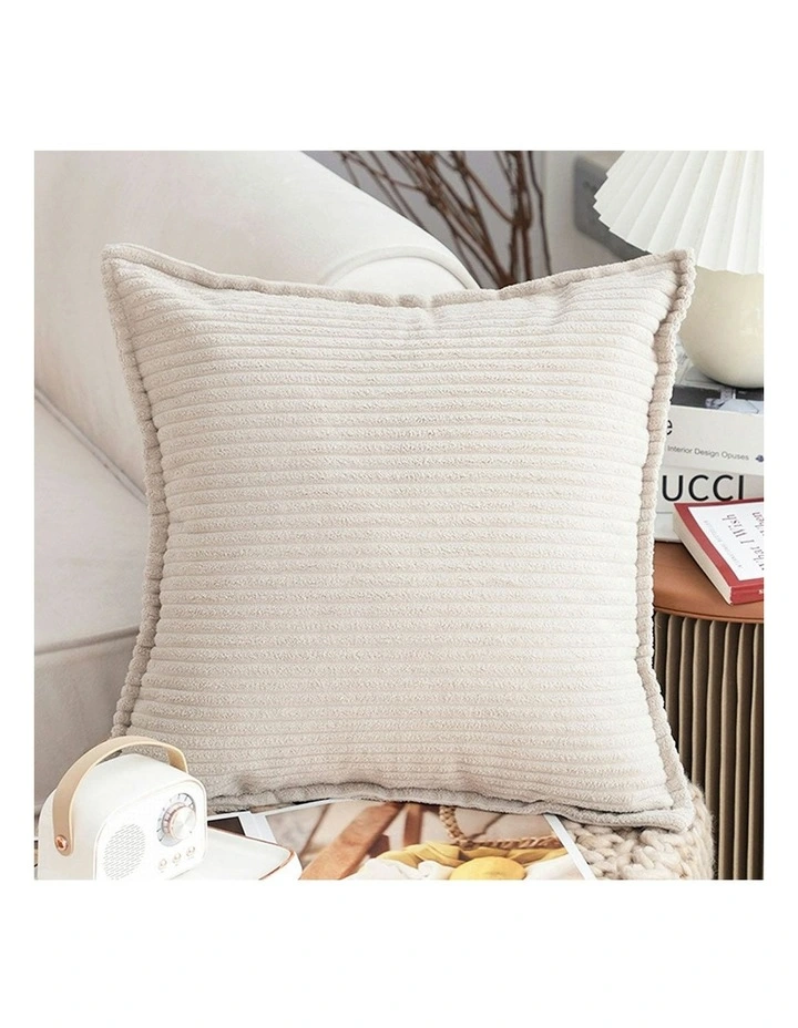 2X 45cm Warm Wood Tone Cover in Beige & Wabi-sabi Striped Corduroy Square Throw Pillow image 2