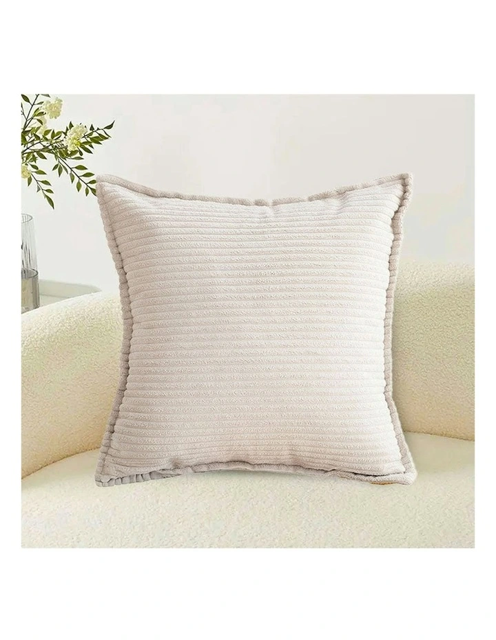 2X 45cm Warm Wood Tone Cover in Beige & Wabi-sabi Striped Corduroy Square Throw Pillow image 3