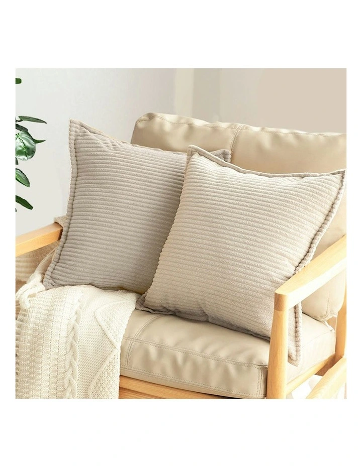 2X 45cm Warm Wood Tone Cover in Beige & Wabi-sabi Striped Corduroy Square Throw Pillow image 6