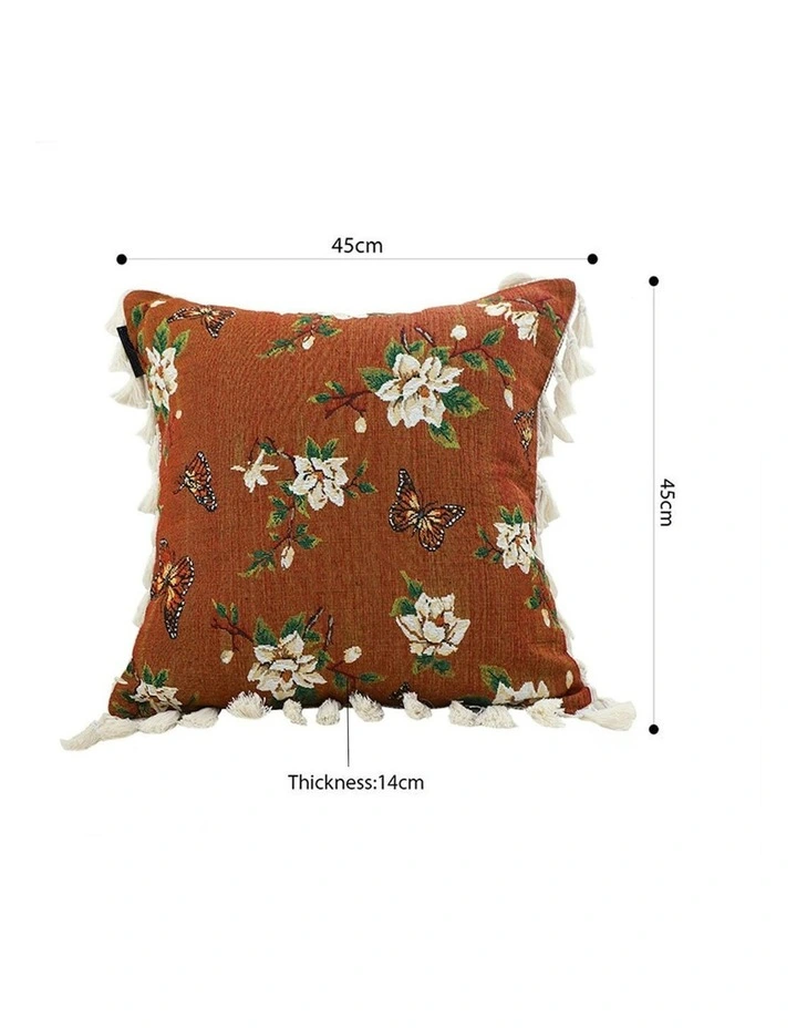 French Vintage Butterfly and Flower Tassel 2X Sofa Cushion 45cm in Caramel image 5
