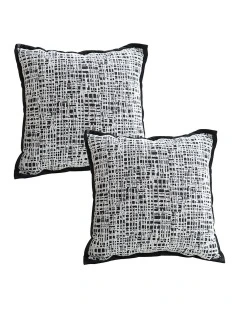 45cm Sofa Grid Wide Edge Square Throw Pillow x2 in Black & White