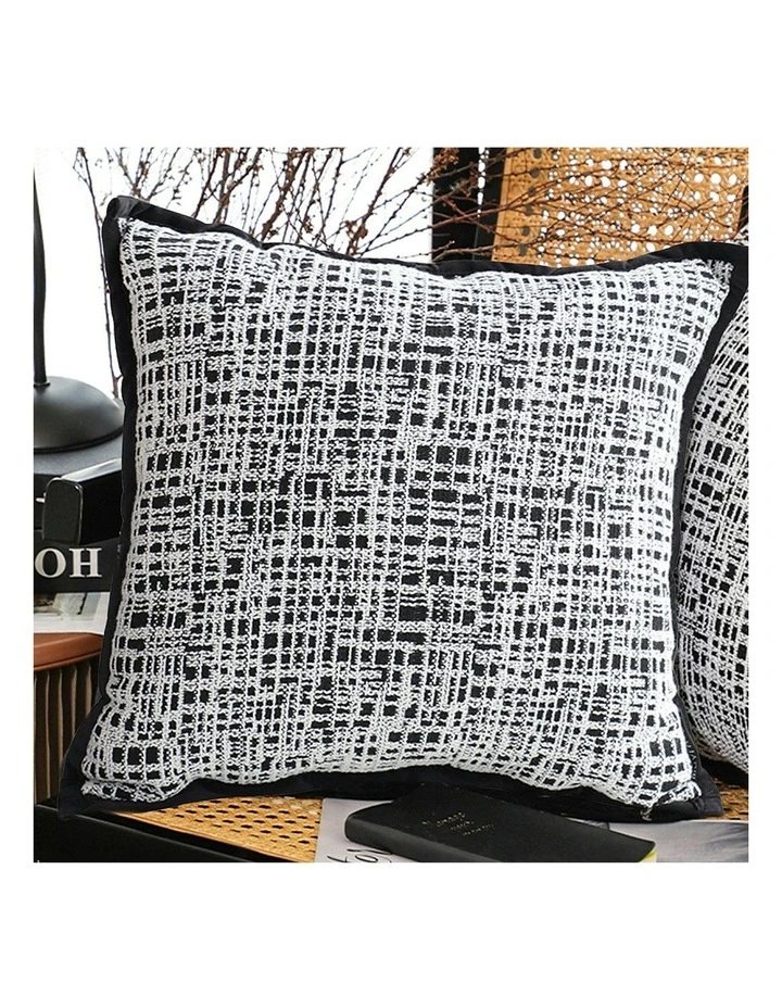 45cm Sofa Grid Wide Edge Square Throw Pillow x2 in Black & White image 2