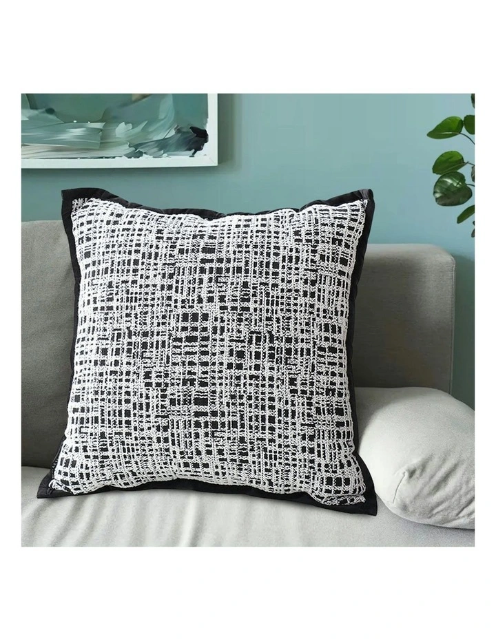 45cm Sofa Grid Wide Edge Square Throw Pillow x2 in Black & White image 4