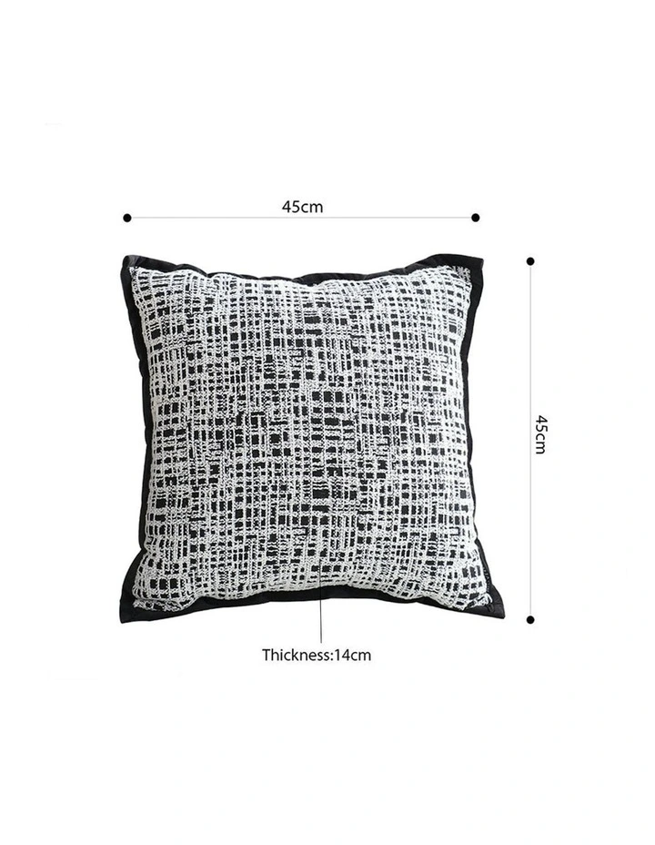 45cm Sofa Grid Wide Edge Square Throw Pillow x2 in Black & White image 5