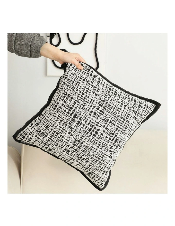 45cm Sofa Grid Wide Edge Square Throw Pillow x2 in Black & White image 6