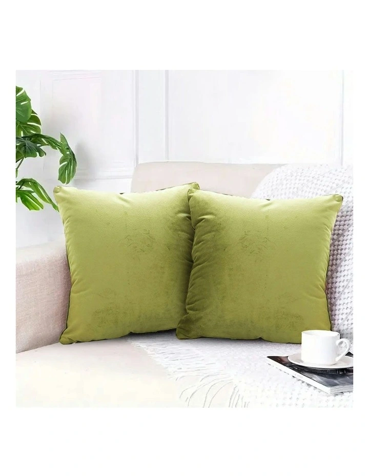 45cm Foliage Velvet Square Throw Pillow x2 in Subtle Fluorescent Green image 6