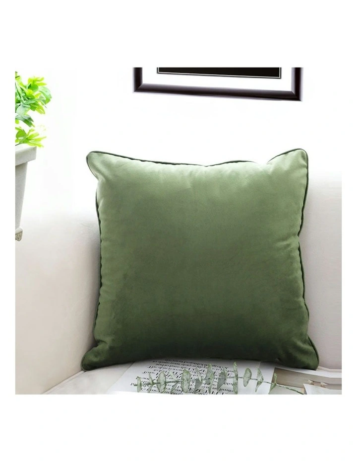 45cm Subtle Foliage Velvet Square Throw Pillow x2 in Army Green image 2