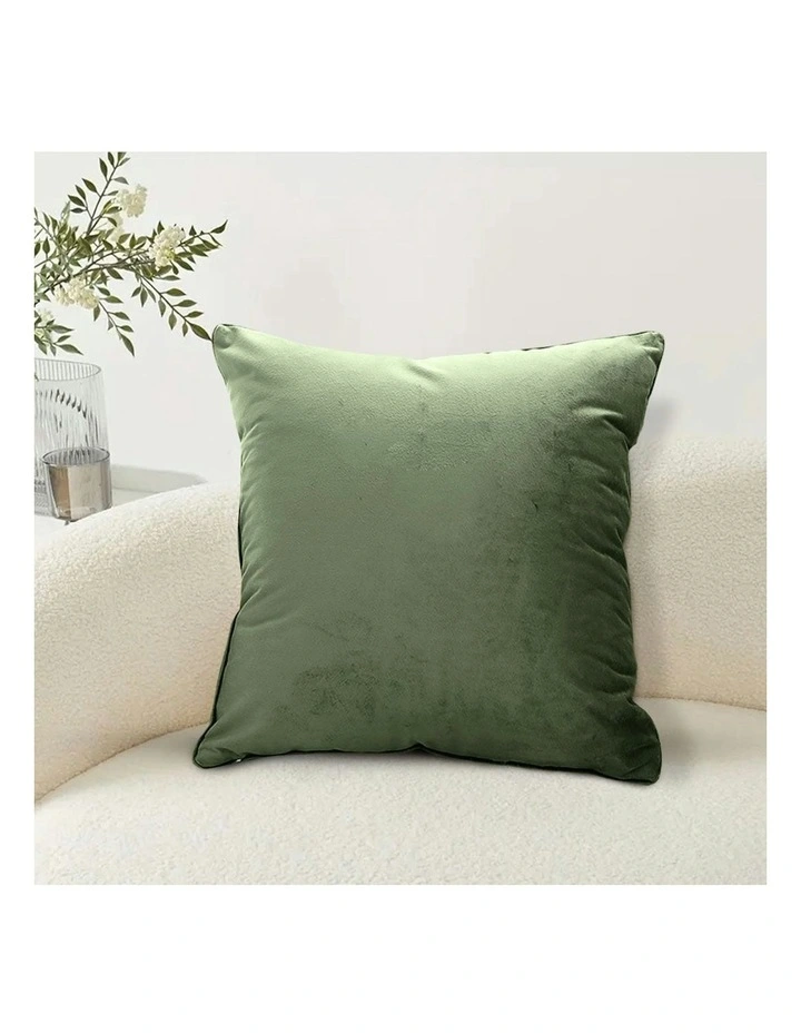 45cm Subtle Foliage Velvet Square Throw Pillow x2 in Army Green image 3
