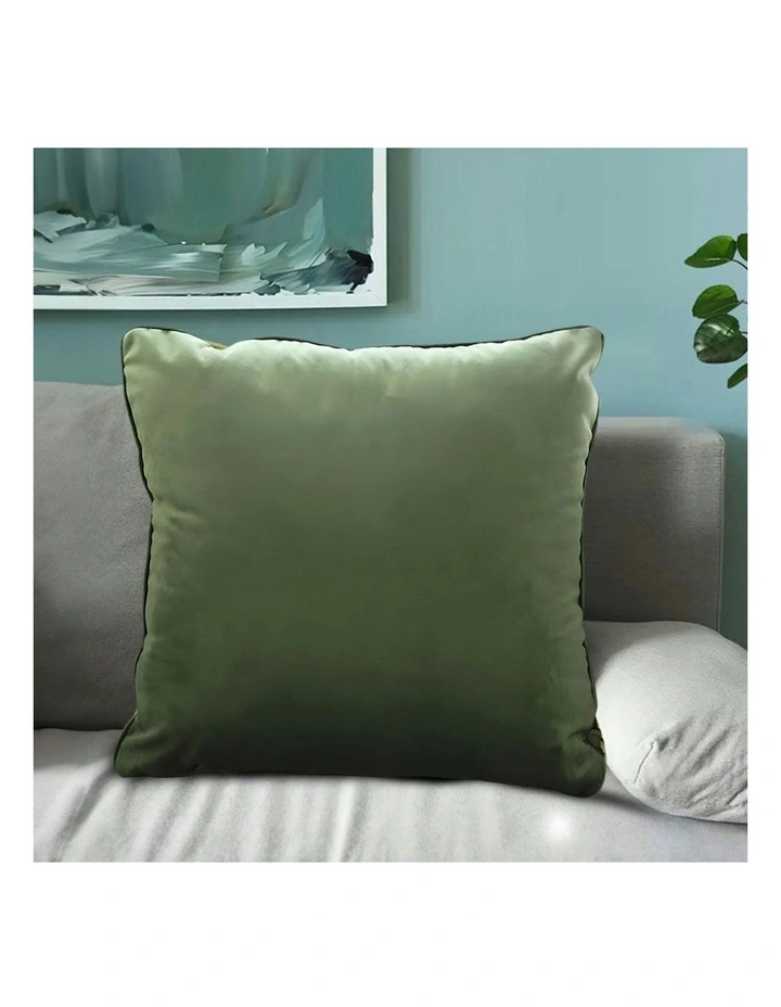 45cm Subtle Foliage Velvet Square Throw Pillow x2 in Army Green image 4