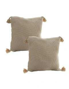 45cm Wabi-Sabi Raised Pillow Large Tassel Square Throw Pillow x2 in Off-White