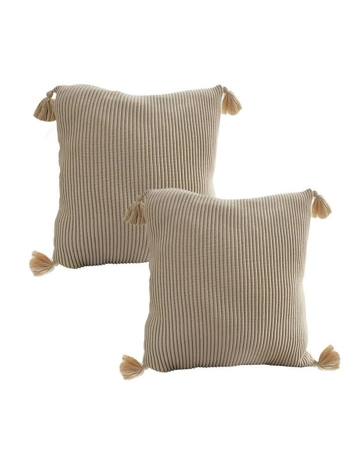 45cm Wabi-Sabi Raised Pillow Large Tassel Square Throw Pillow x2 in Off-White image 1