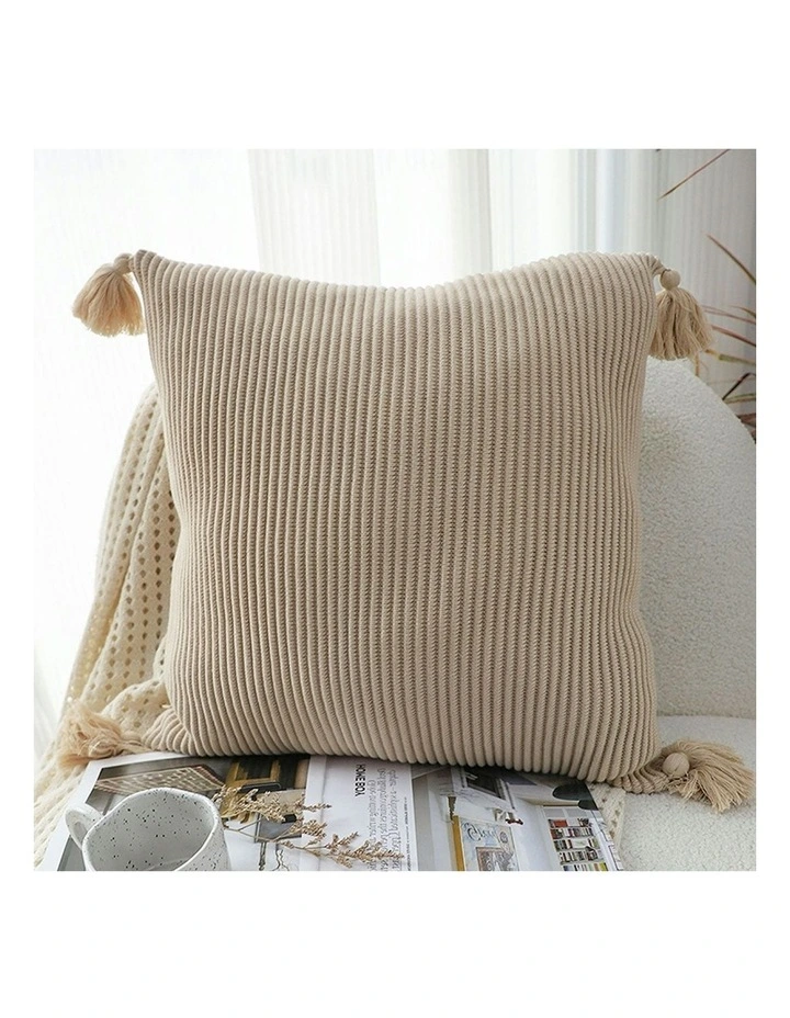 45cm Wabi-Sabi Raised Pillow Large Tassel Square Throw Pillow x2 in Off-White image 2